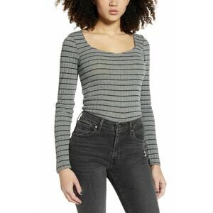 PST Project Social Square Neck Striped Knit Top Grey Black Size Medium NWT